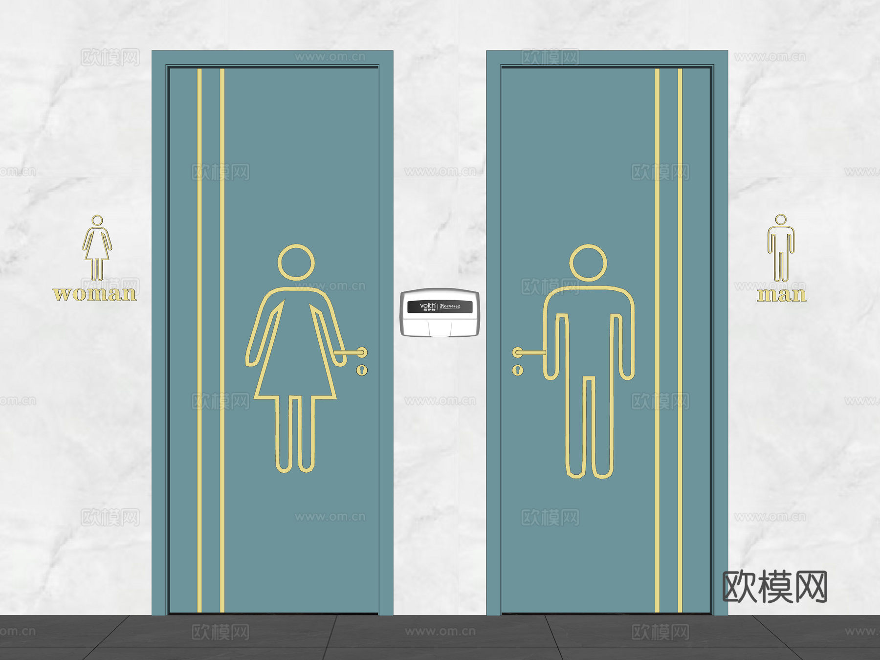 现代公共卫生间门 卫生间标识 卫生间单开门 平开门 木材su模型