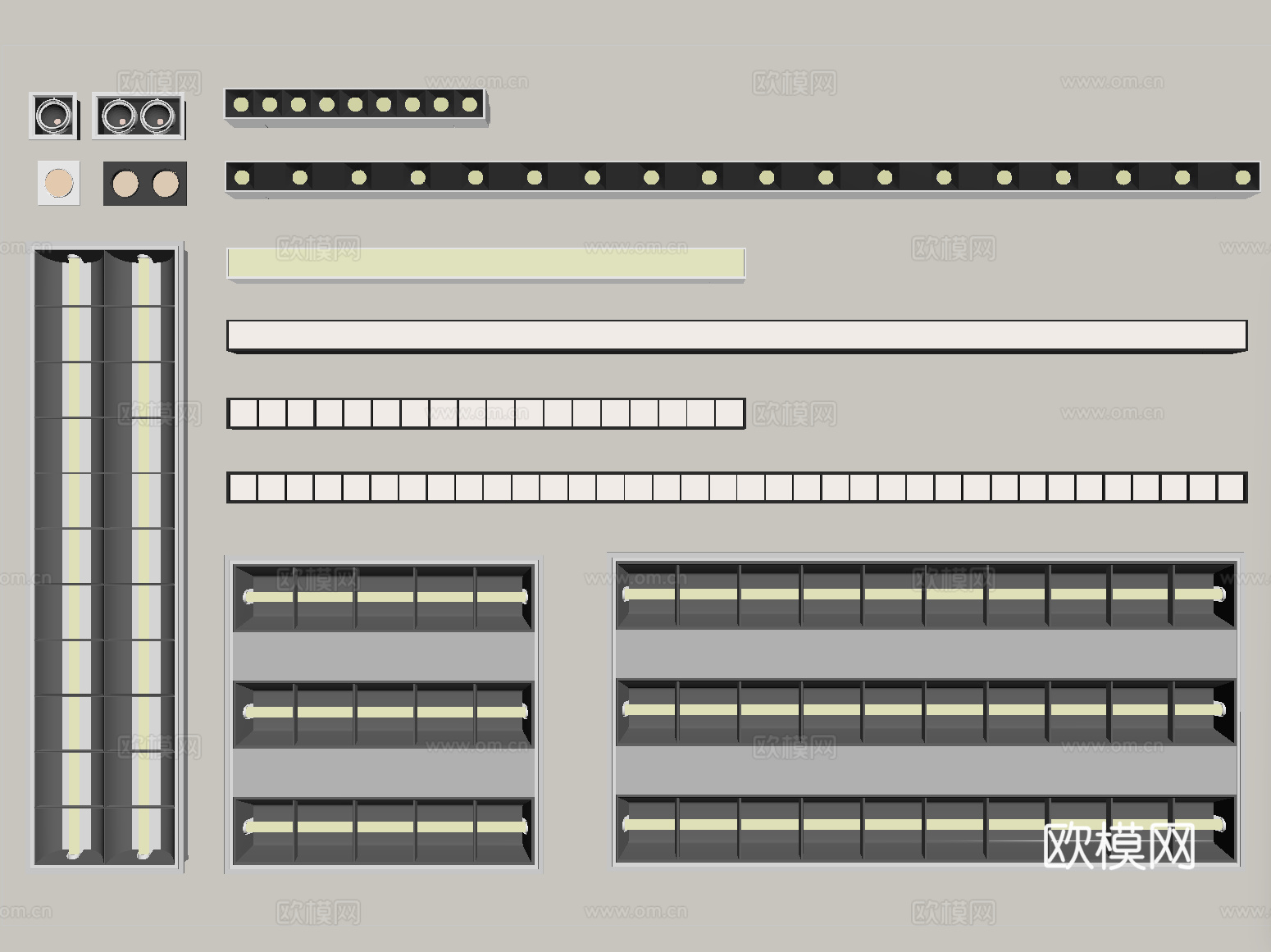 现代筒灯射灯 线性射灯 格栅灯su模型