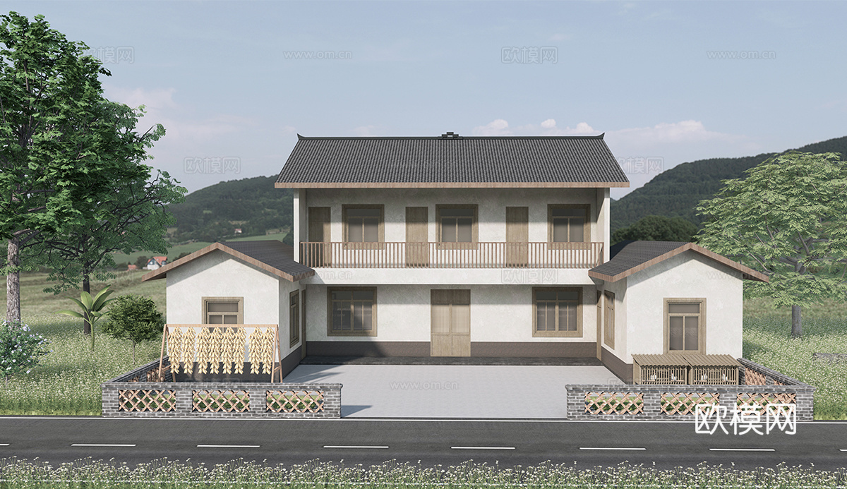 新中式乡村民房  农村自建房su模型