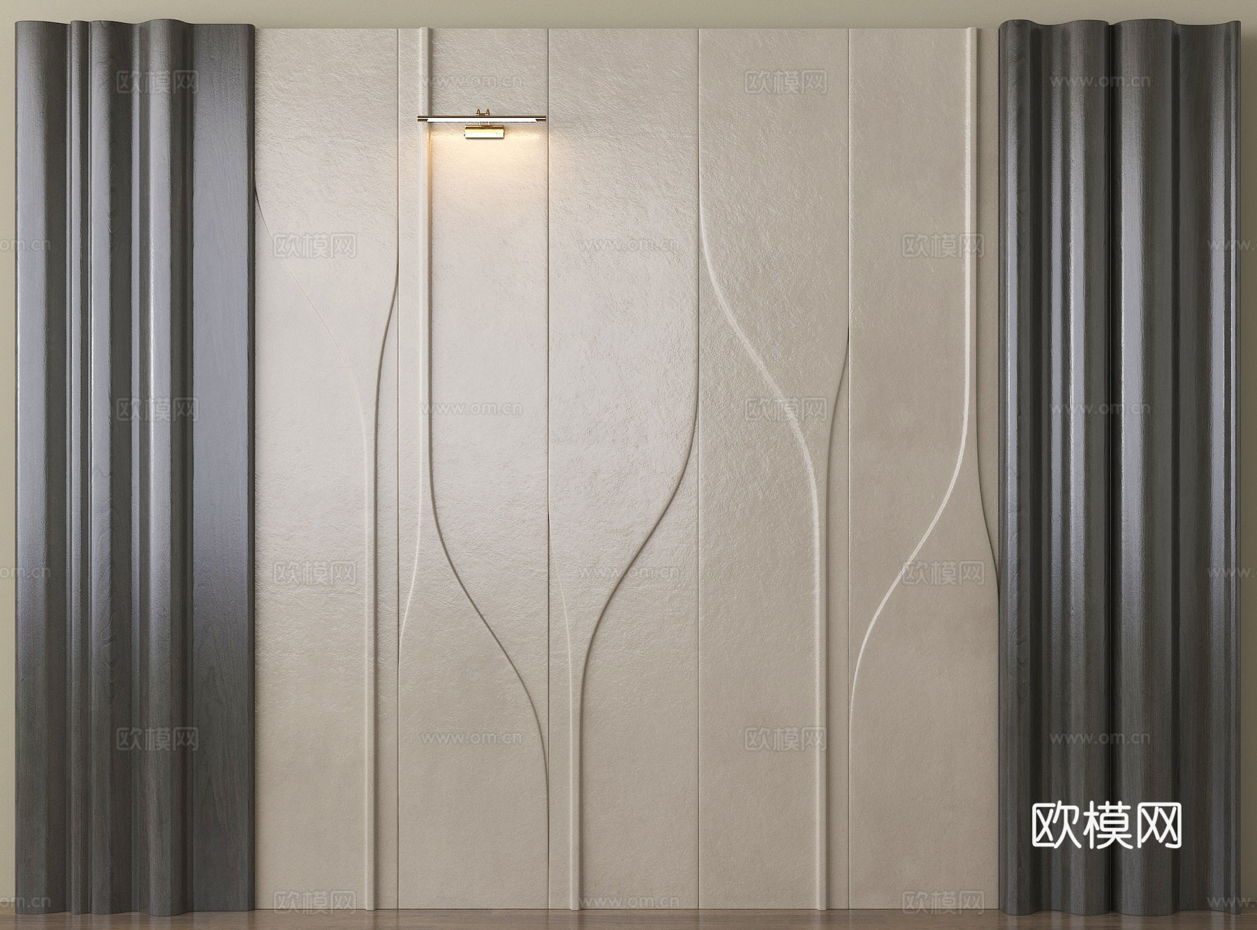 现代实木石膏护墙板 卧室背景墙su模型