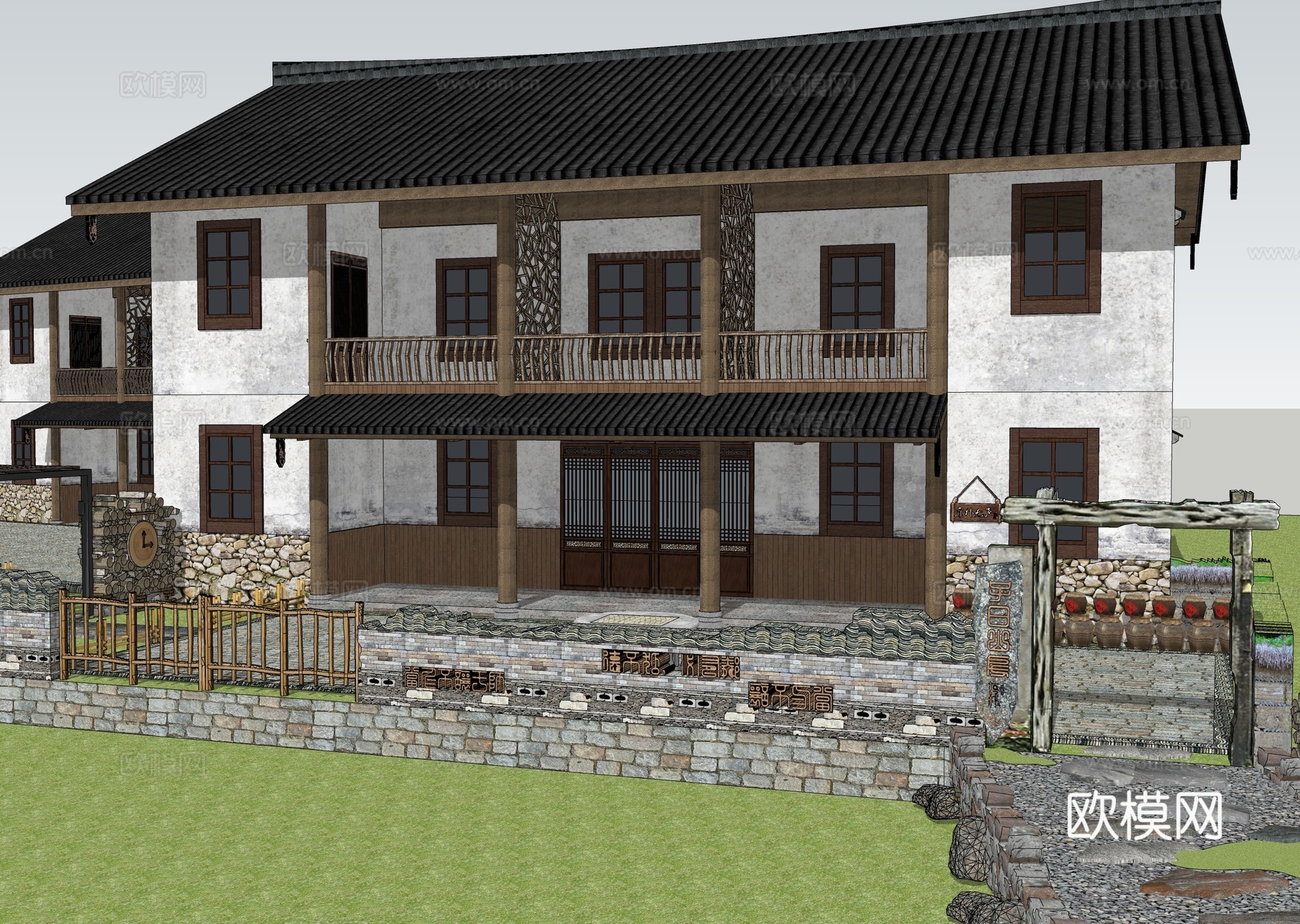 新中式乡村民房 美丽乡村 民宿 农村自建房su模型