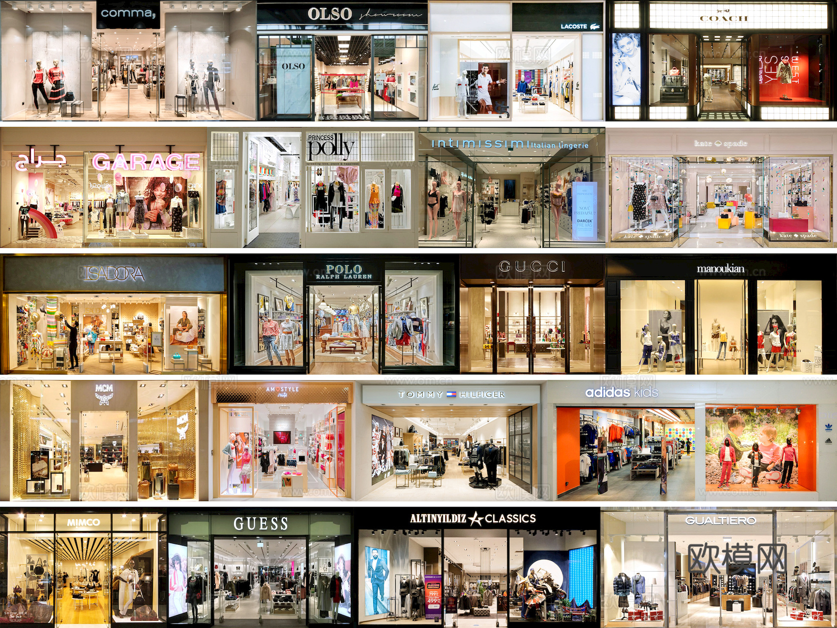 商场店铺门面夜景日景玻璃橱窗 写字楼大楼玻璃幕墙外立面贴图下载