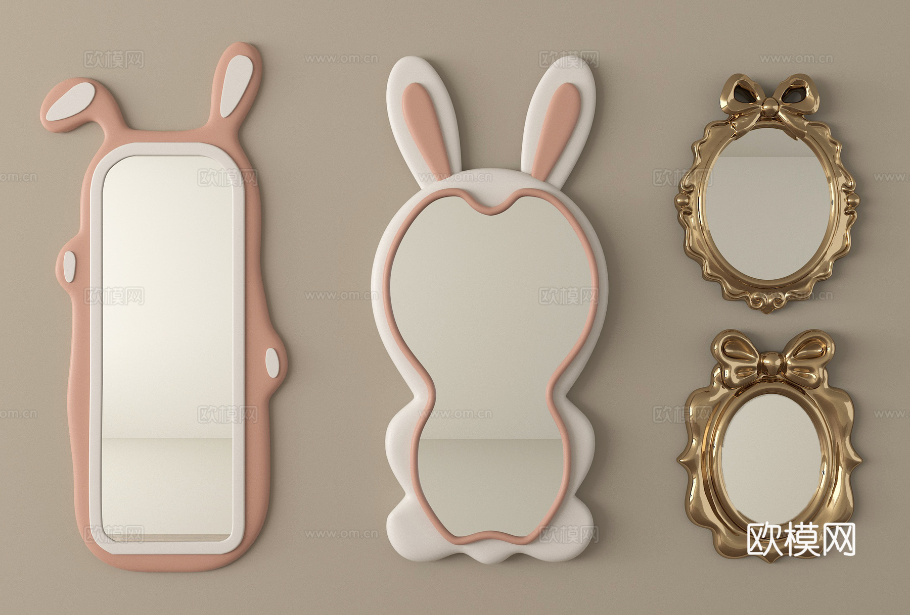 现代奶油风镜子 卡通镜子 装饰镜 穿衣镜3d模型下载