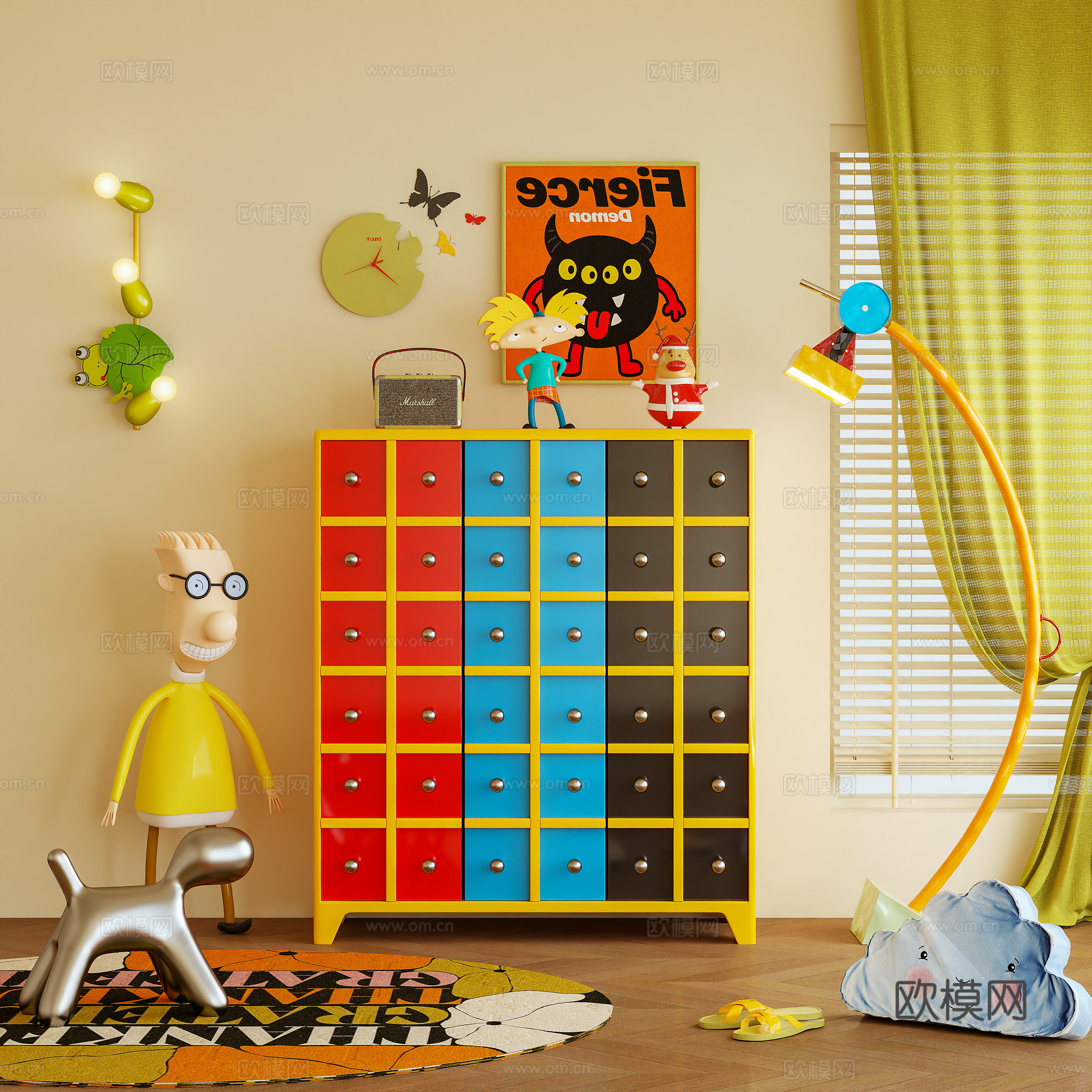 斗柜 玄关柜 储物柜 多巴胺 奶油风 摆件3d模型下载