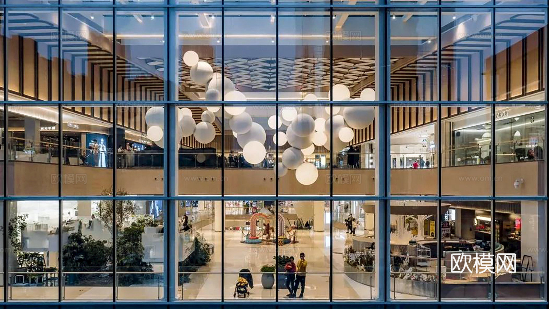 商场店铺门面夜景日景玻璃橱窗 写字楼大楼玻璃幕墙外立面贴图