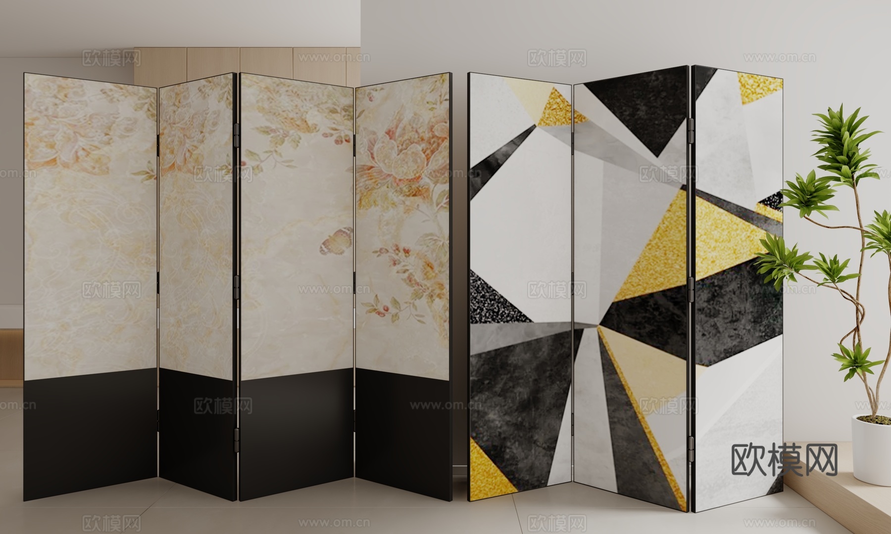 现代中古风屏风3d模型
