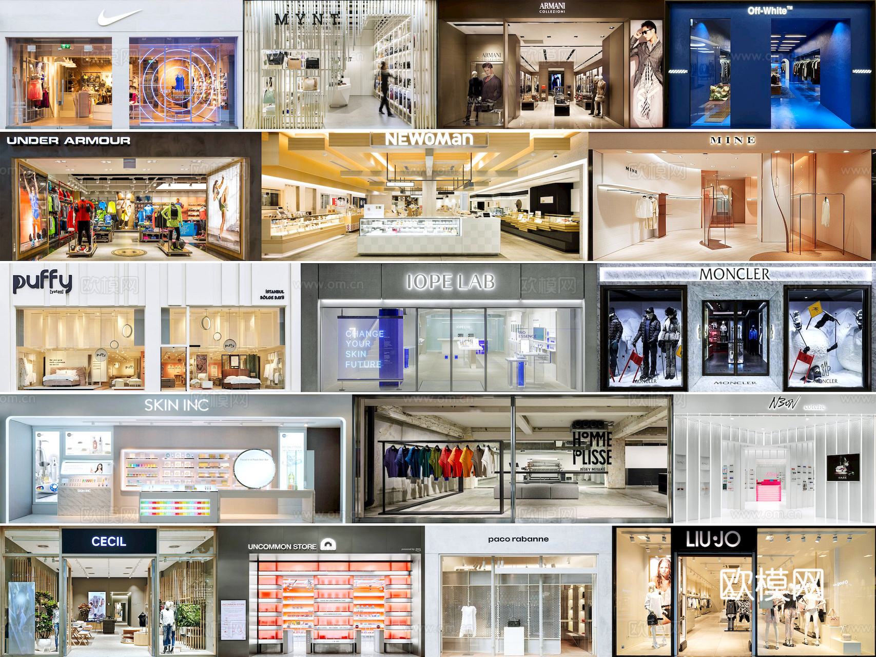 商场店铺门面夜景日景玻璃橱窗 写字楼大楼玻璃幕墙外立面贴图下载