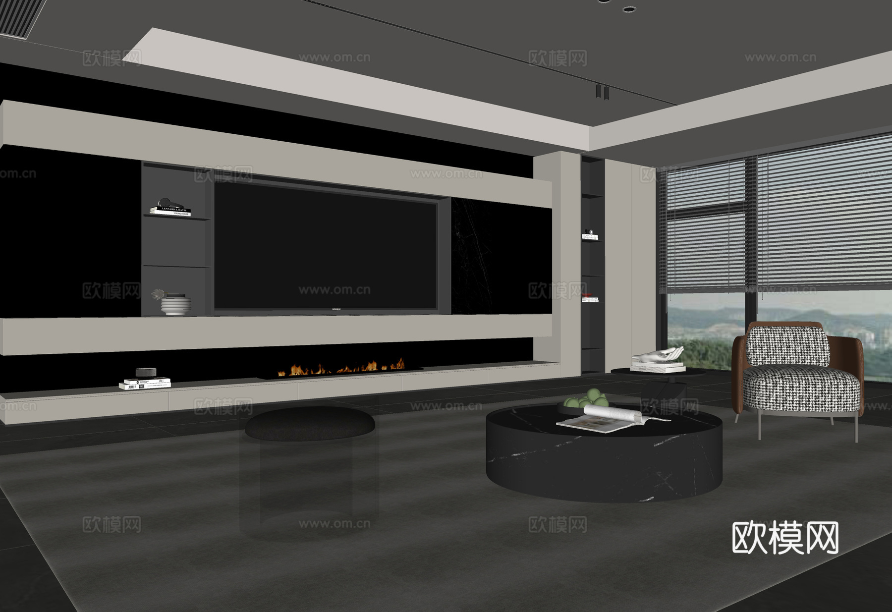 意式客厅 现代客厅 电视背景墙 电视柜 客厅背景 沙发茶几组su模型