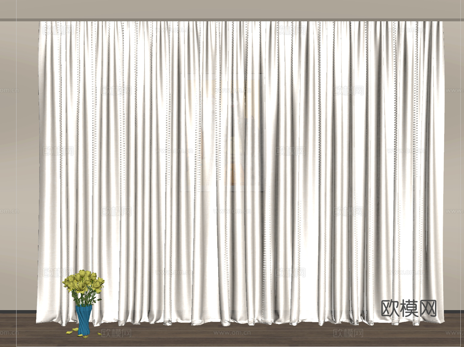 现代窗帘 纱帘 褶帘su模型