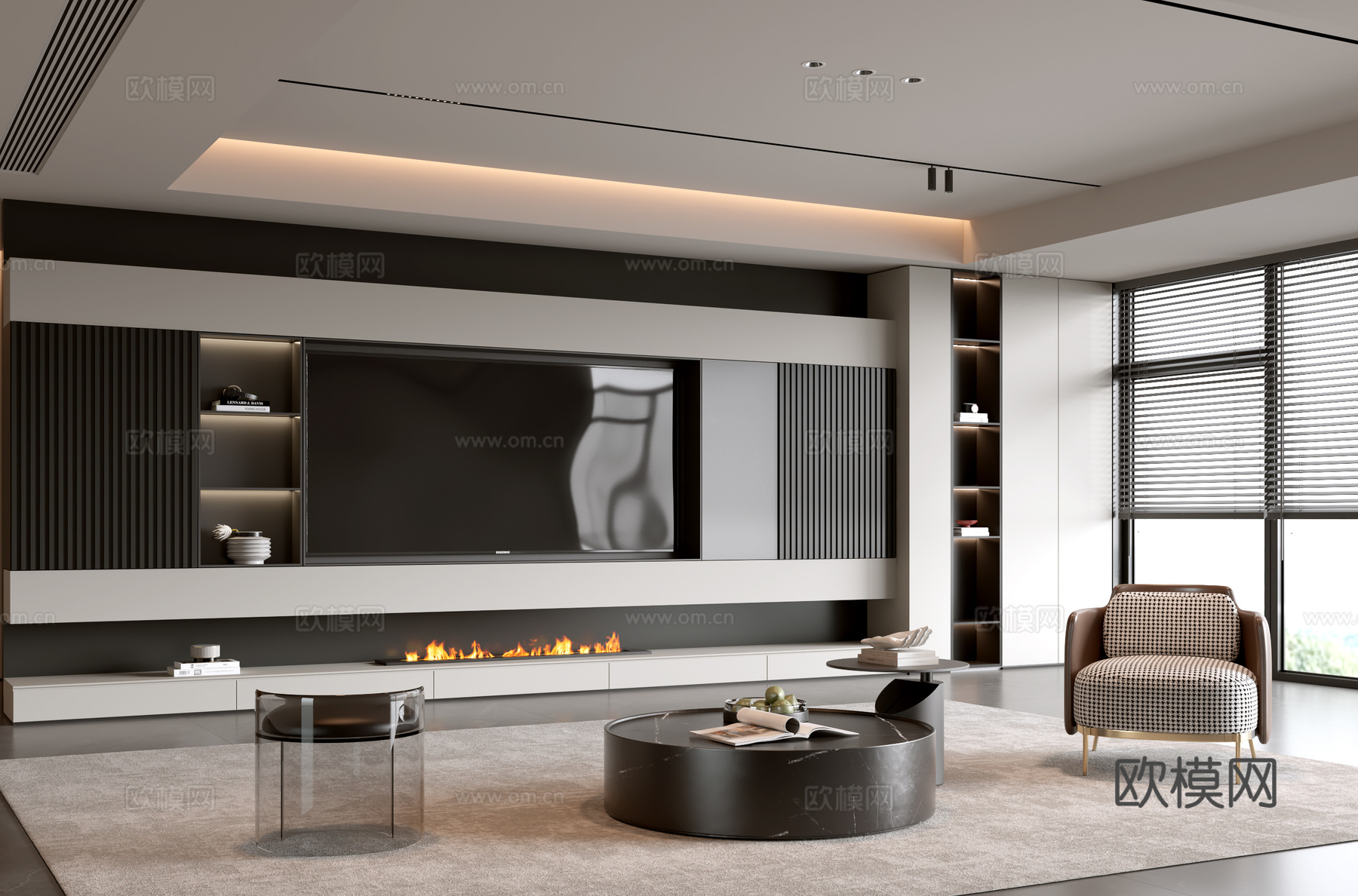 意式客厅 现代客厅 电视背景墙 电视柜 客厅背景 沙发茶几组su模型