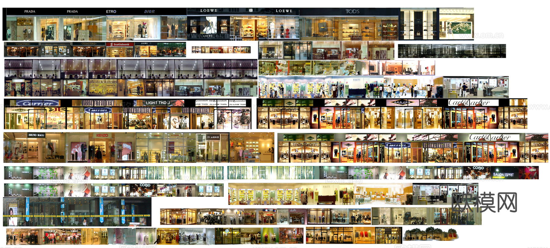 商场店铺门面夜景日景玻璃橱窗 写字楼大楼玻璃幕墙外立面贴图下载