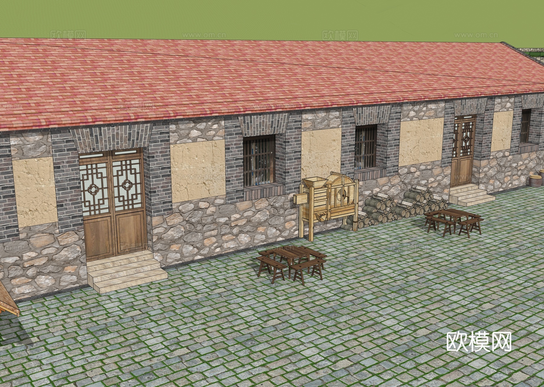 新中式广场景观 知青广场 乡村庭su模型