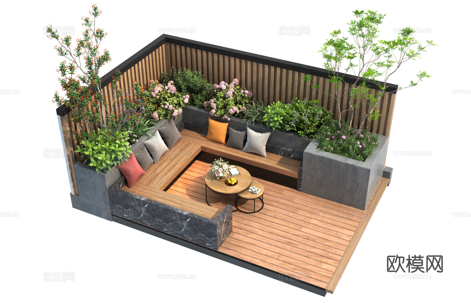 现代露台景观 庭院景观 居家庭院 花园露台 景观小品 植物堆su模型