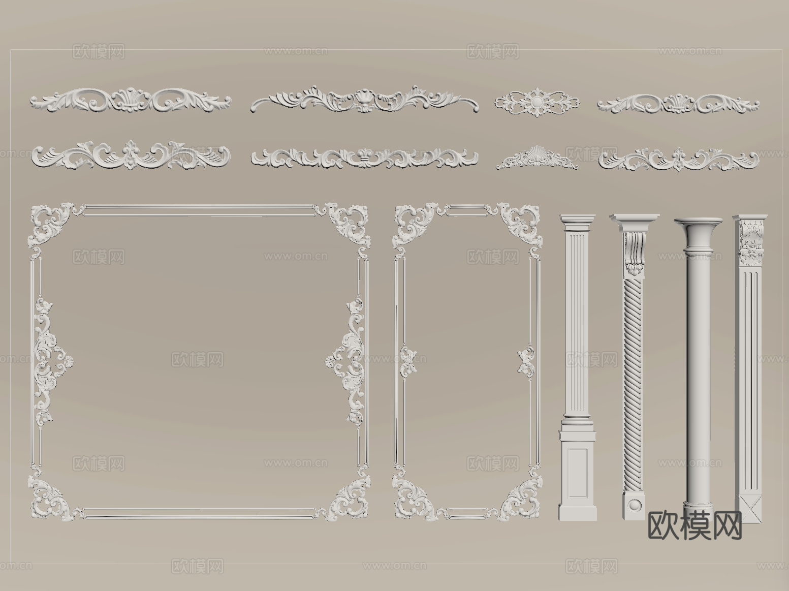 法式线条 雕花线条 构件线条 石膏柱 石膏线su模型