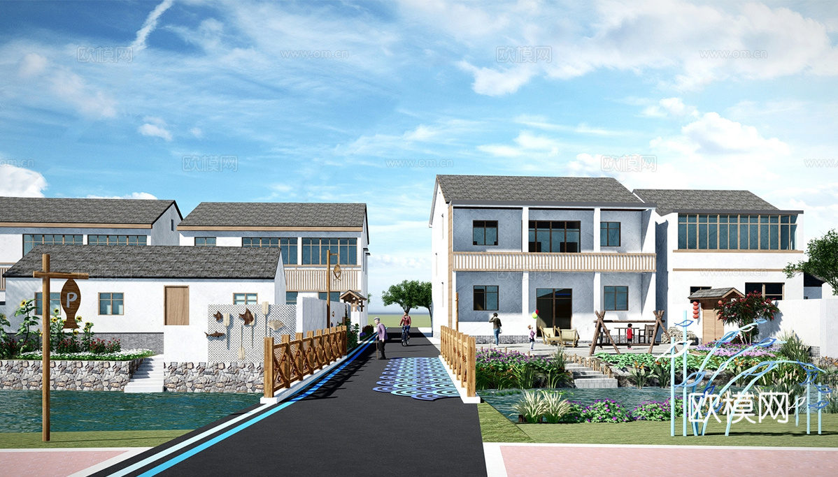 新中式乡村民房 鱼文化乡村景观 农村自建房su模型