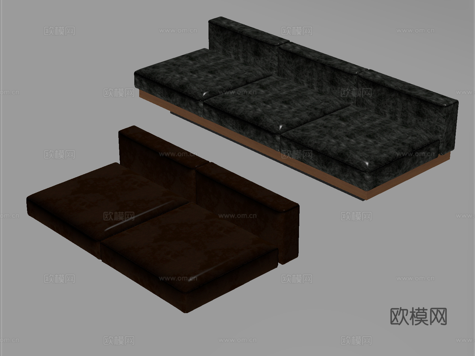 现代沙发  皮革 多人沙发 沙发垫su模型