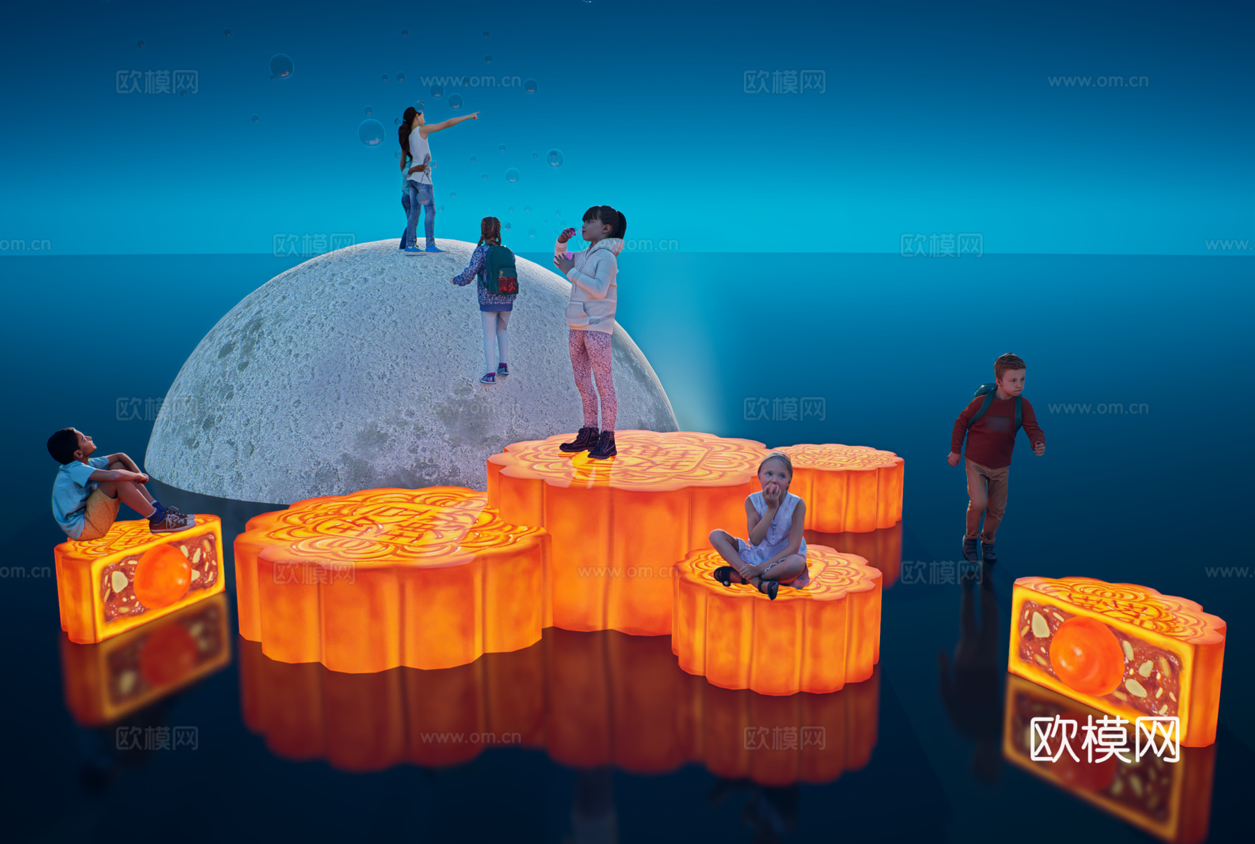 网红打卡国潮古风中秋灯笼集市美陈su模型