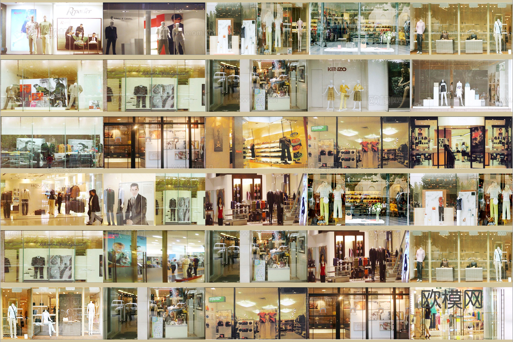 商场店铺门面夜景日景玻璃橱窗 写字楼大楼玻璃幕墙外立面贴图下载