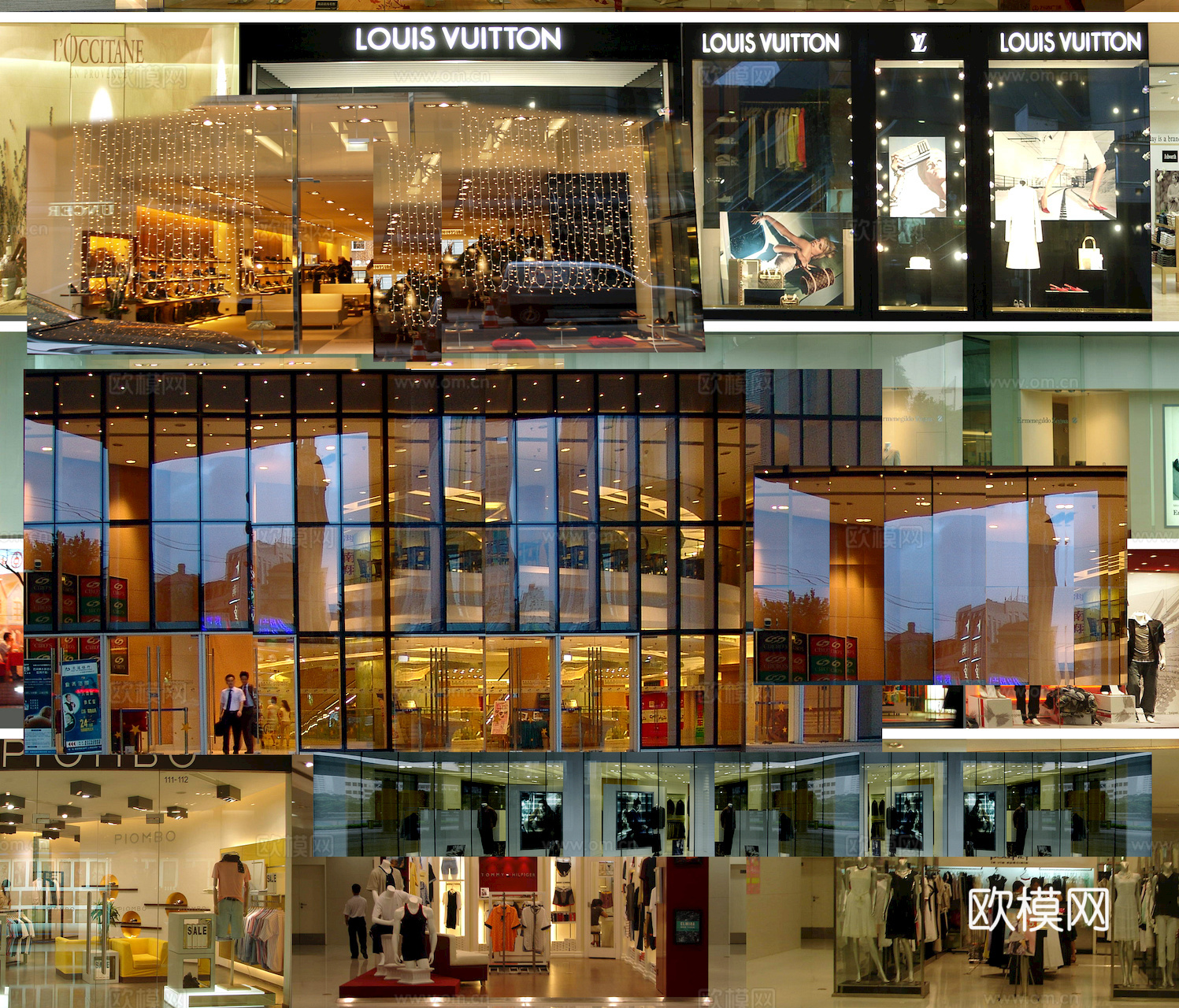 商场店铺门面夜景日景玻璃橱窗 写字楼大楼玻璃幕墙外立面贴图