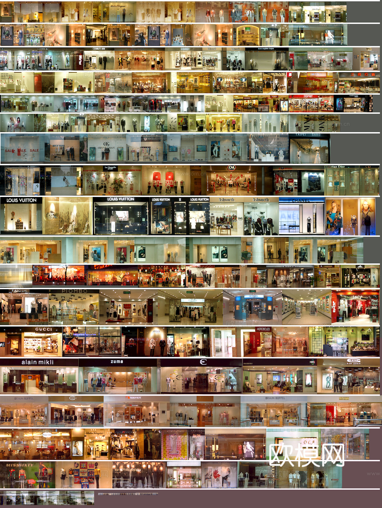 商场店铺门面夜景日景玻璃橱窗 写字楼大楼玻璃幕墙外立面贴图