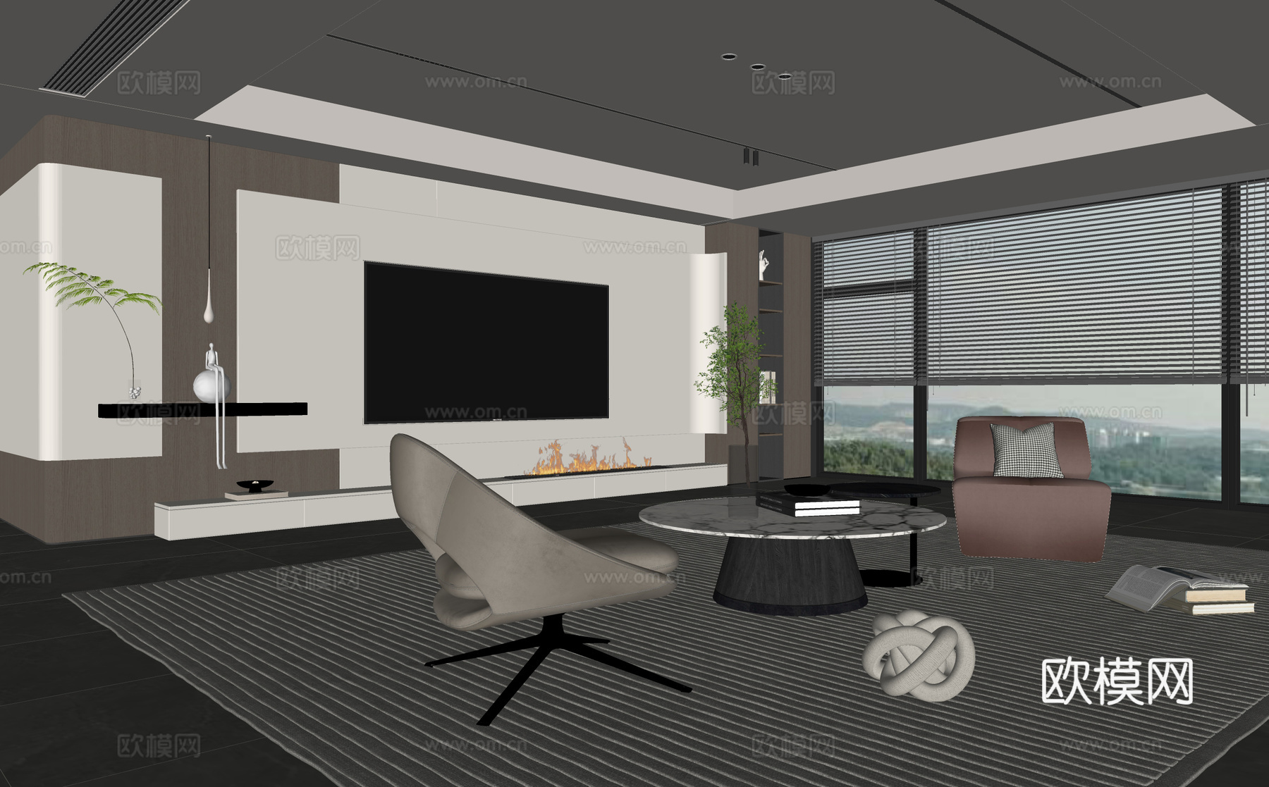 意式客厅 现代客厅 电视背景墙 电视柜 客厅背景 沙发茶几组su模型