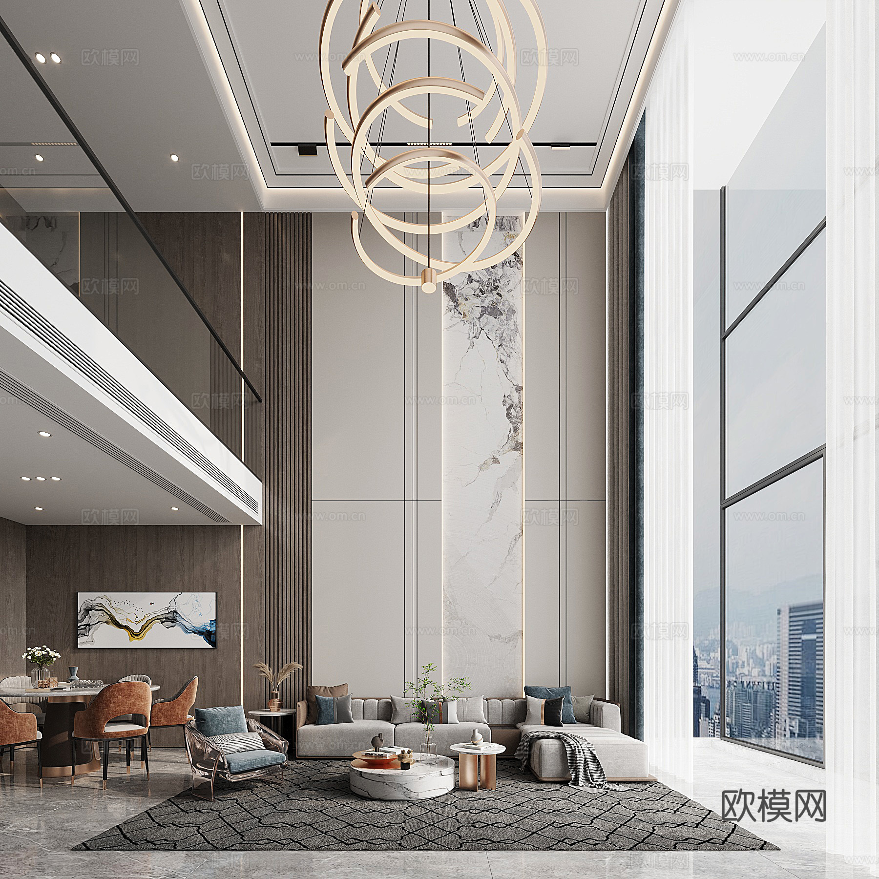 别墅客厅大堂3d模型下载（渲染图1）