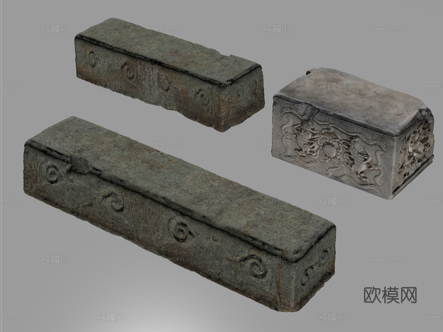 新中式景观石头 石块石板 景观条石 景石su模型