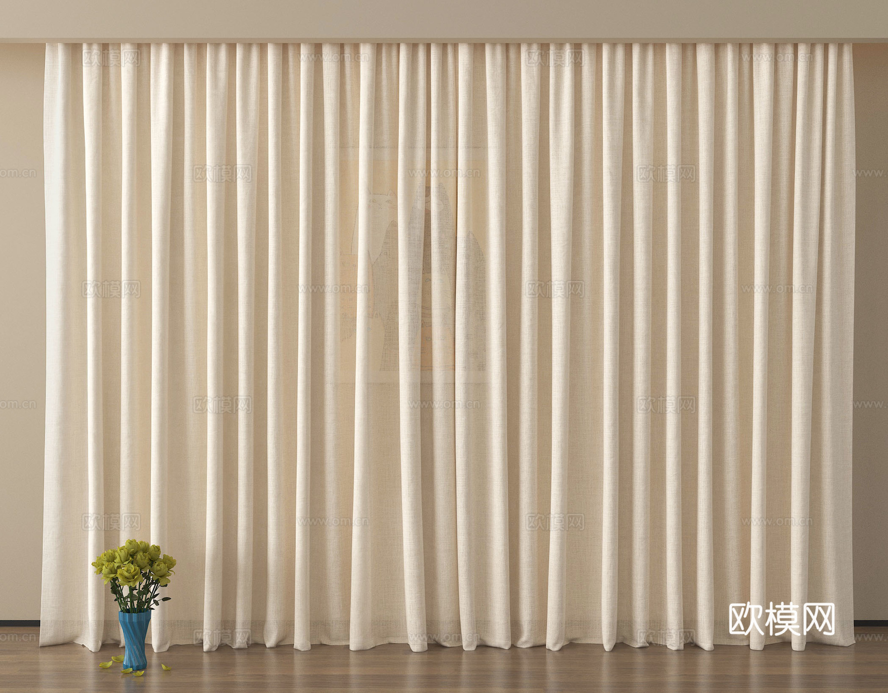 现代窗帘 纱帘 褶帘3d模型下载