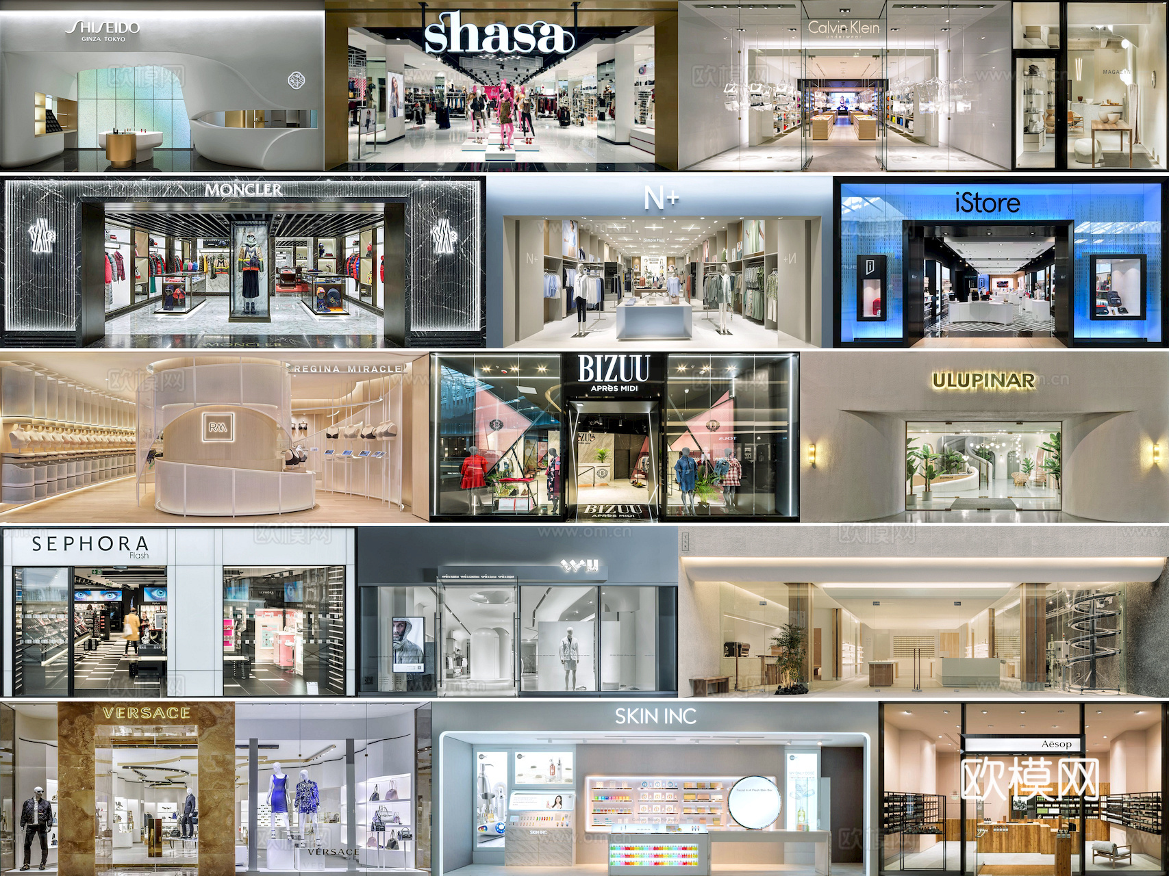 商场店铺门面夜景日景玻璃橱窗 写字楼大楼玻璃幕墙外立面贴图下载