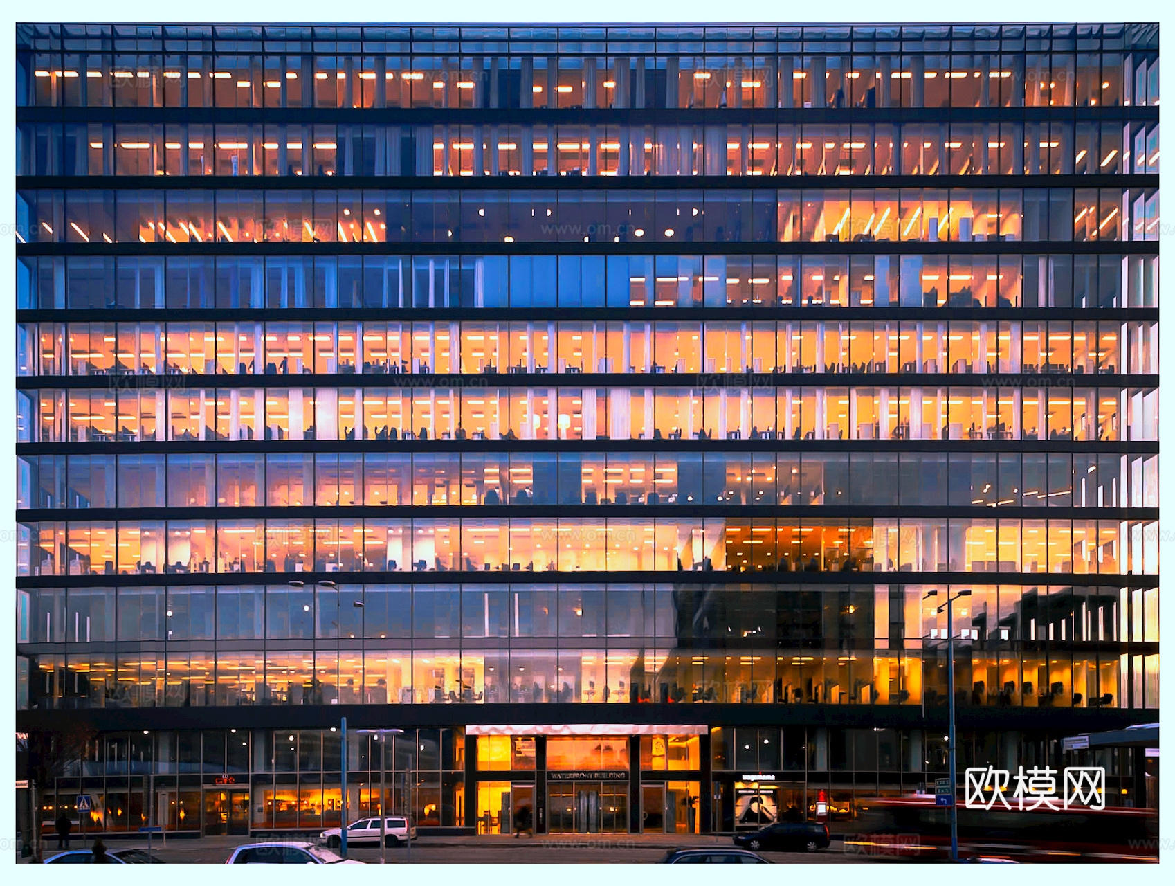 商场店铺门面夜景日景玻璃橱窗 写字楼大楼玻璃幕墙外立面贴图
