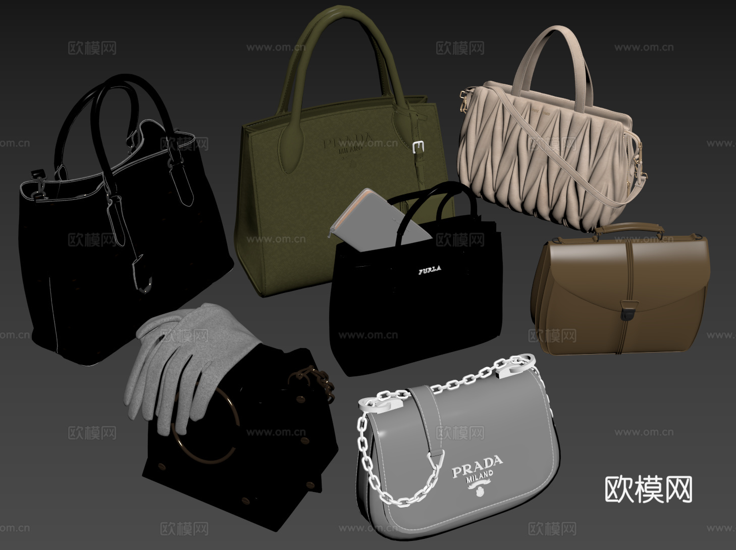现代双肩包 背包 书包 皮包 行李包su模型