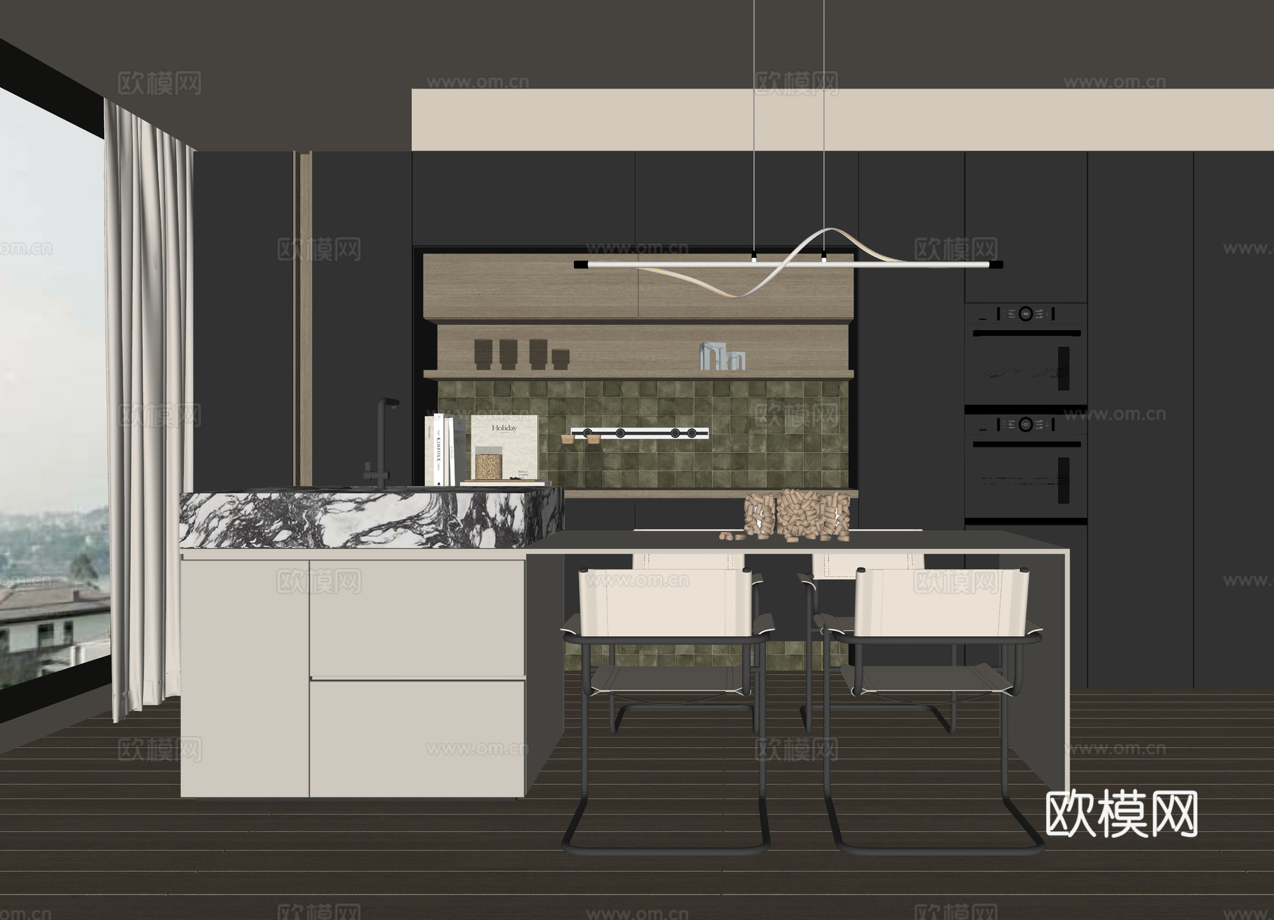 现代家居餐厅su模型