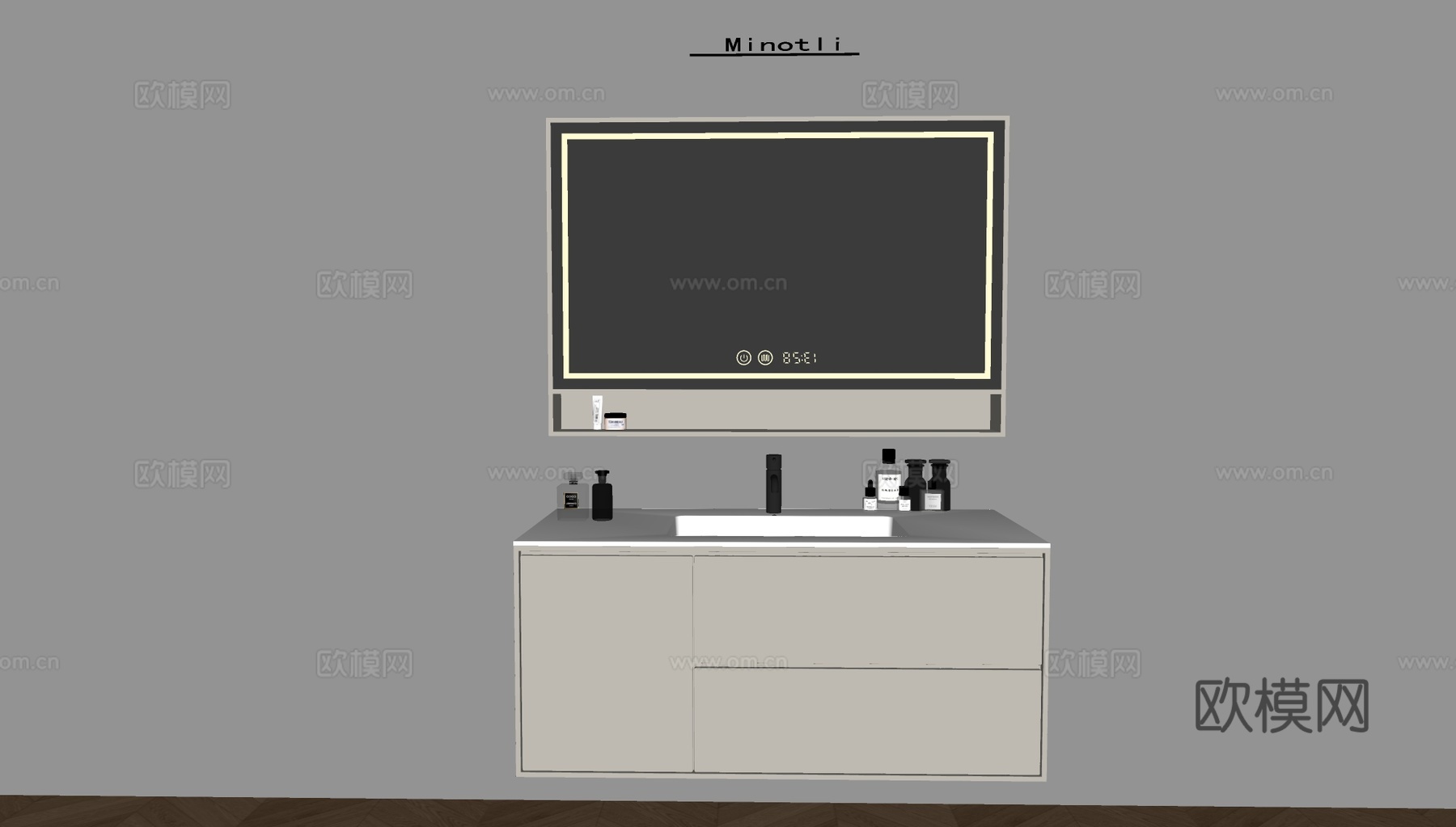 浴室柜智能卫浴镜 奶油洗漱台水龙头 洗护用品护肤品su模型
