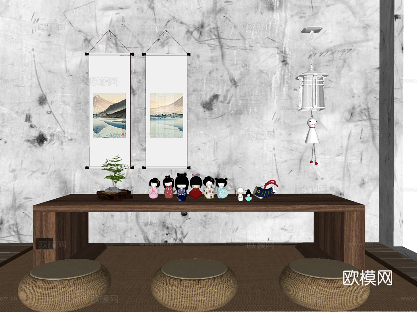 日式禅意 木芥子娃娃 茶道摆设 日式娃娃摆件su模型