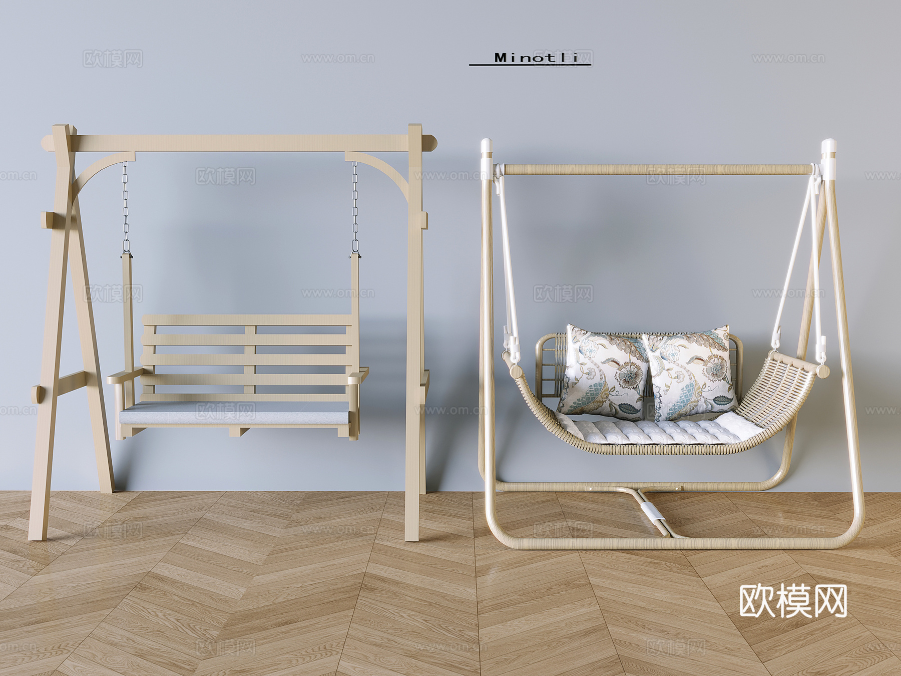 秋千椅编织吊椅 坐垫靠枕su模型