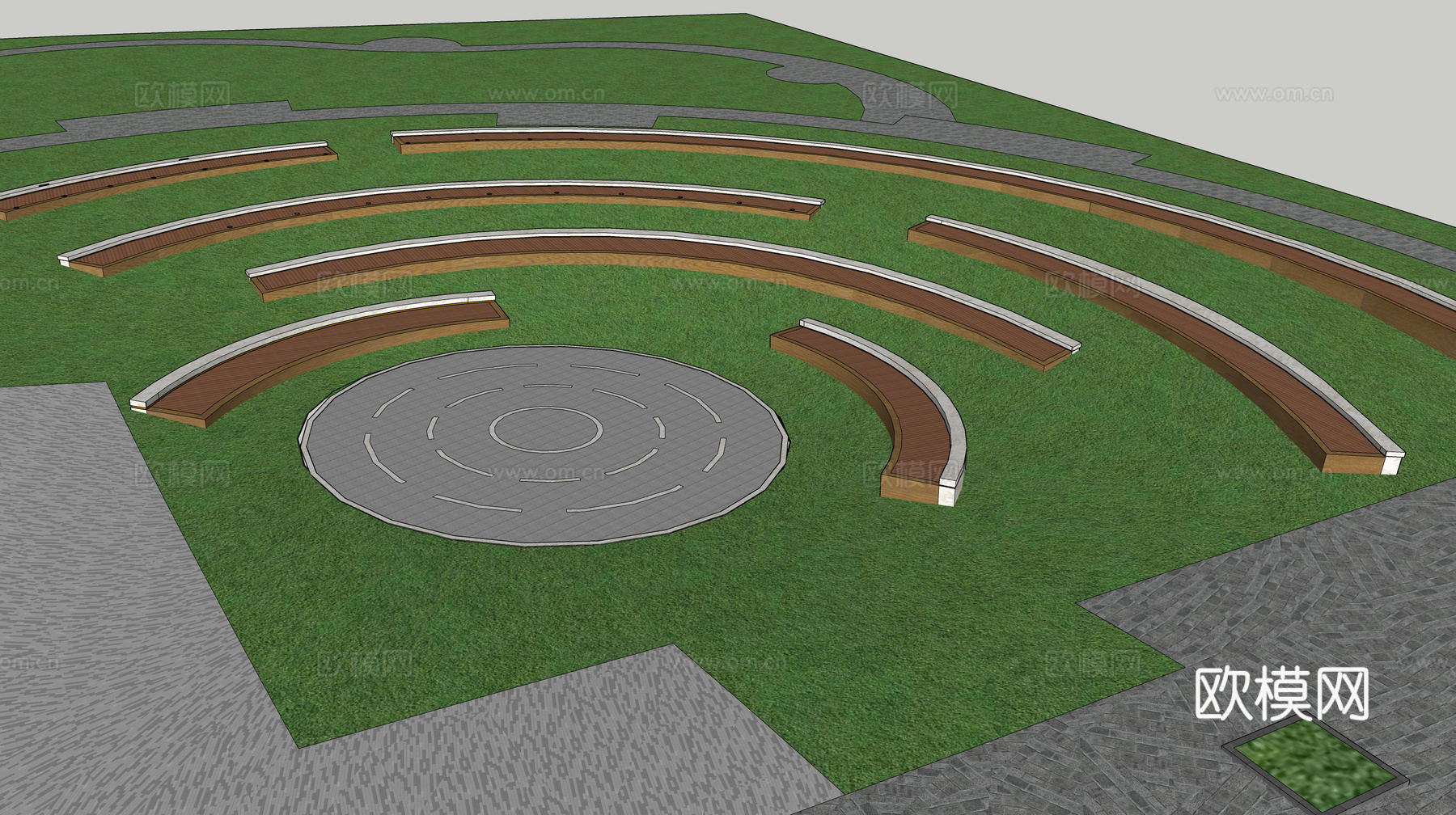 圆形地形广场表演台音乐广场su模型