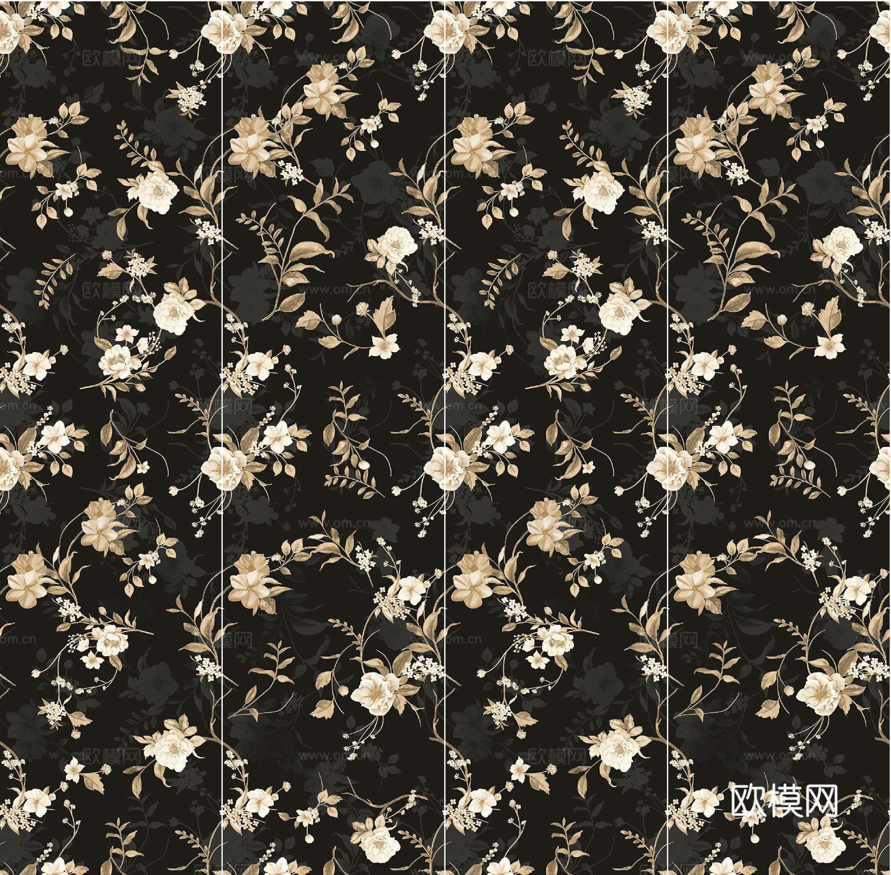 黑色花草复古花砖