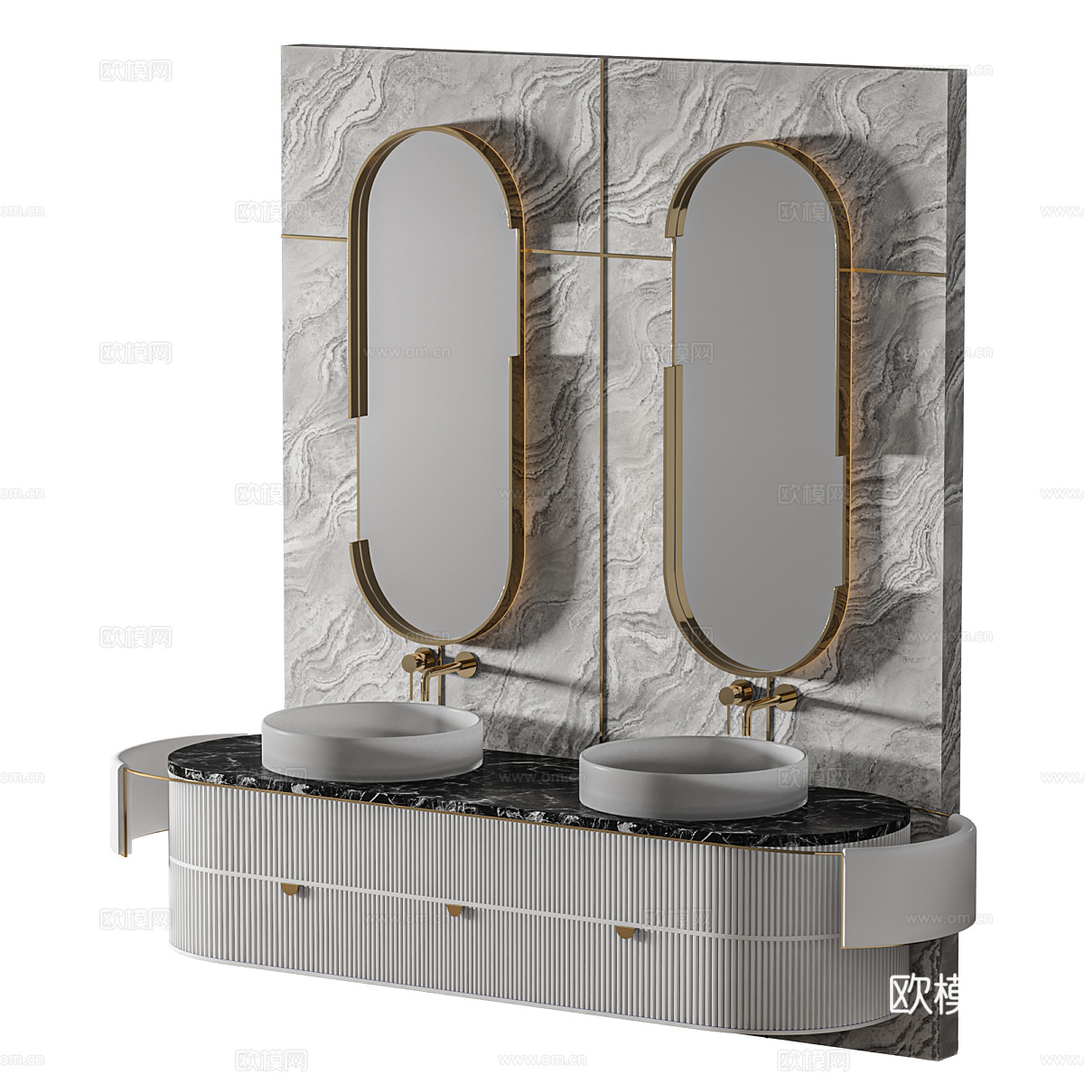 现代轻奢双台盆浴室柜3d模型