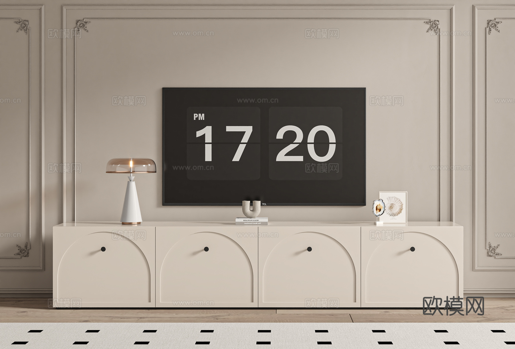 法式奶油电视柜su模型