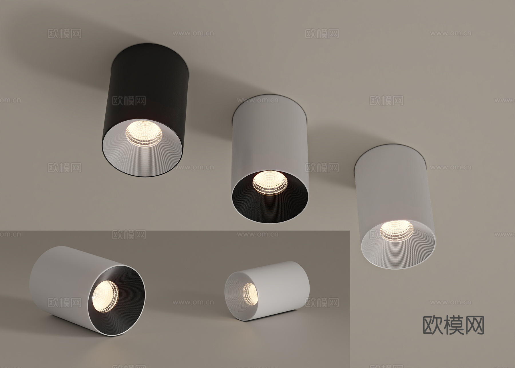 现代明装筒灯su模型