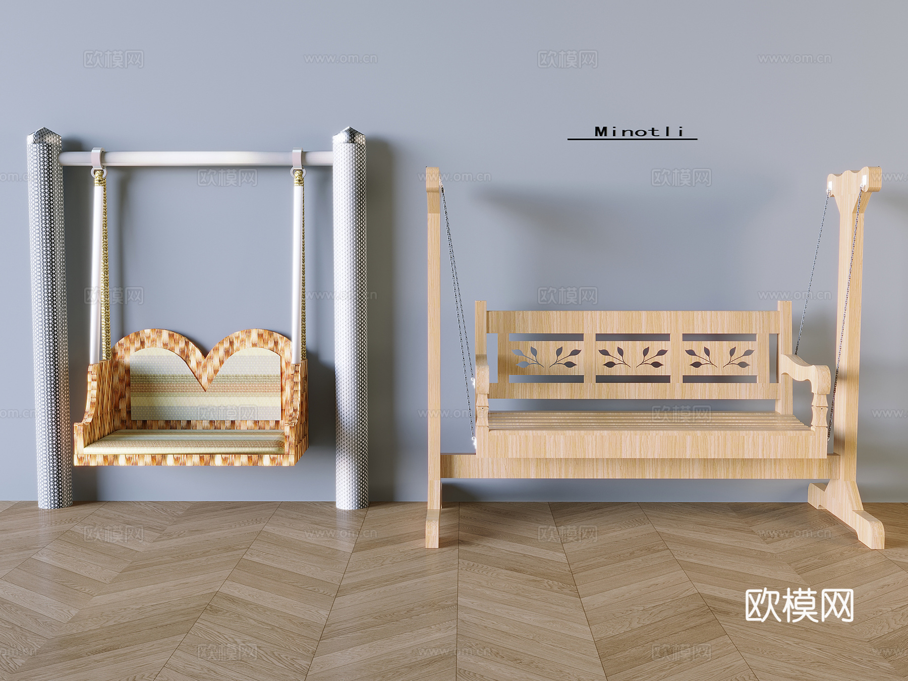 秋千椅实木吊椅3d模型下载