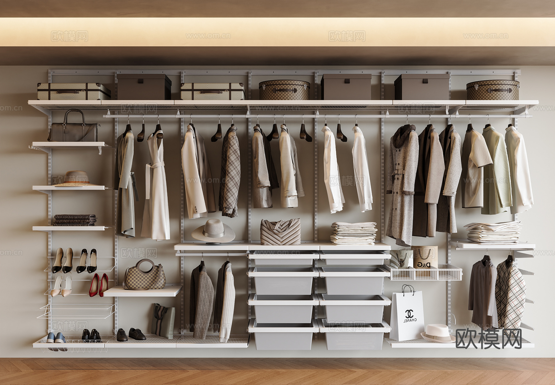 现代衣柜 金属衣柜 金属衣架 开放式衣柜 衣服 衣帽间金属衣su模型