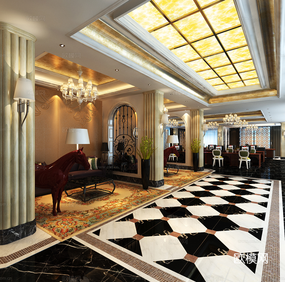 简欧欧式办公 家具灯光办公室3d模型