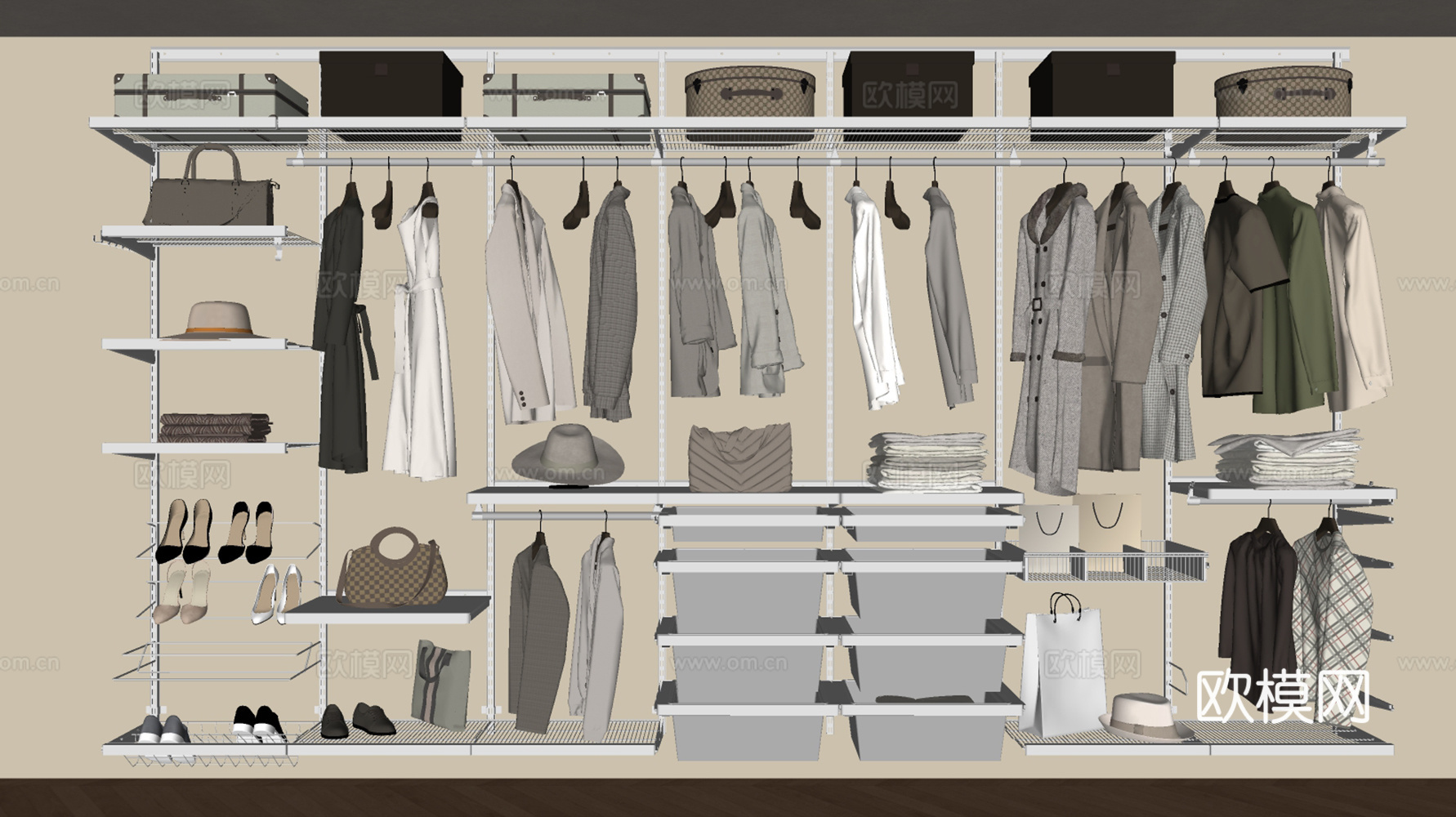 现代衣柜 金属衣柜 金属衣架 开放式衣柜 衣服 衣帽间金属衣su模型