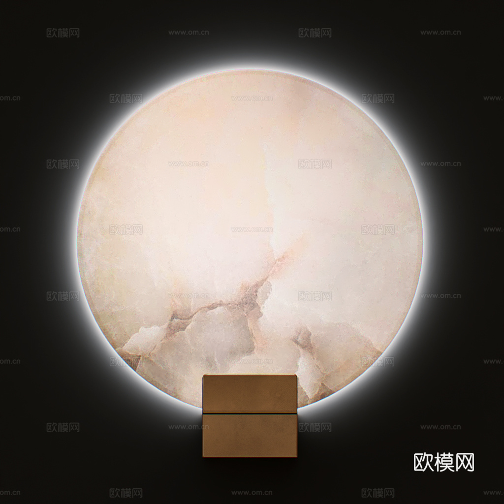 新中式轻奢圆形透光石装饰壁灯3d模型下载