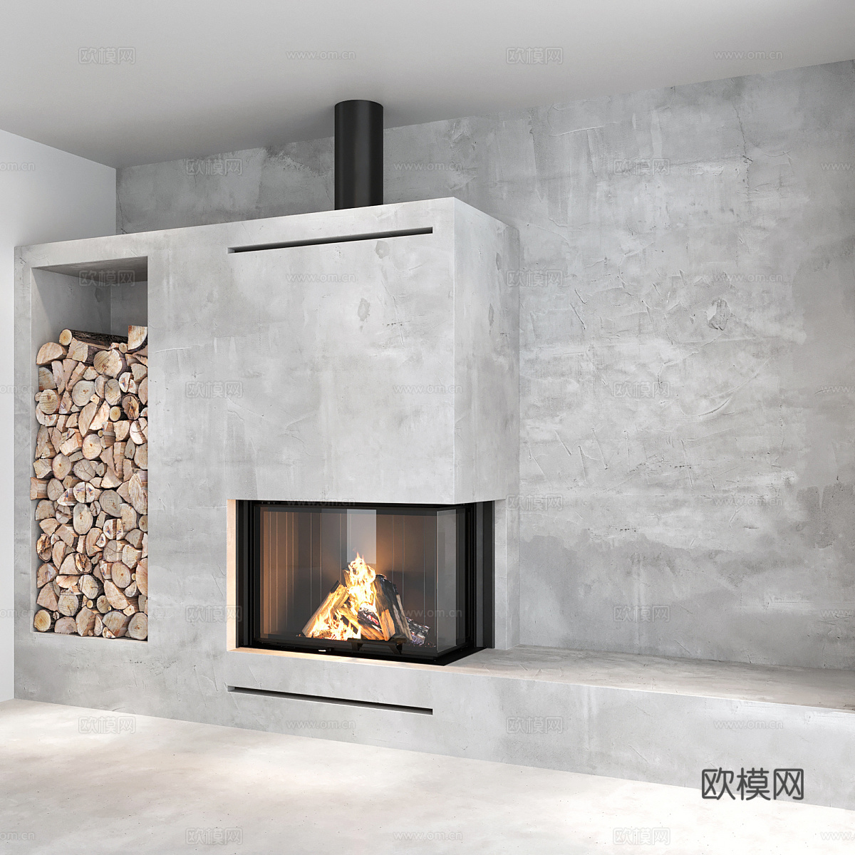 现代侘寂壁炉装饰墙3d模型下载（渲染图5）