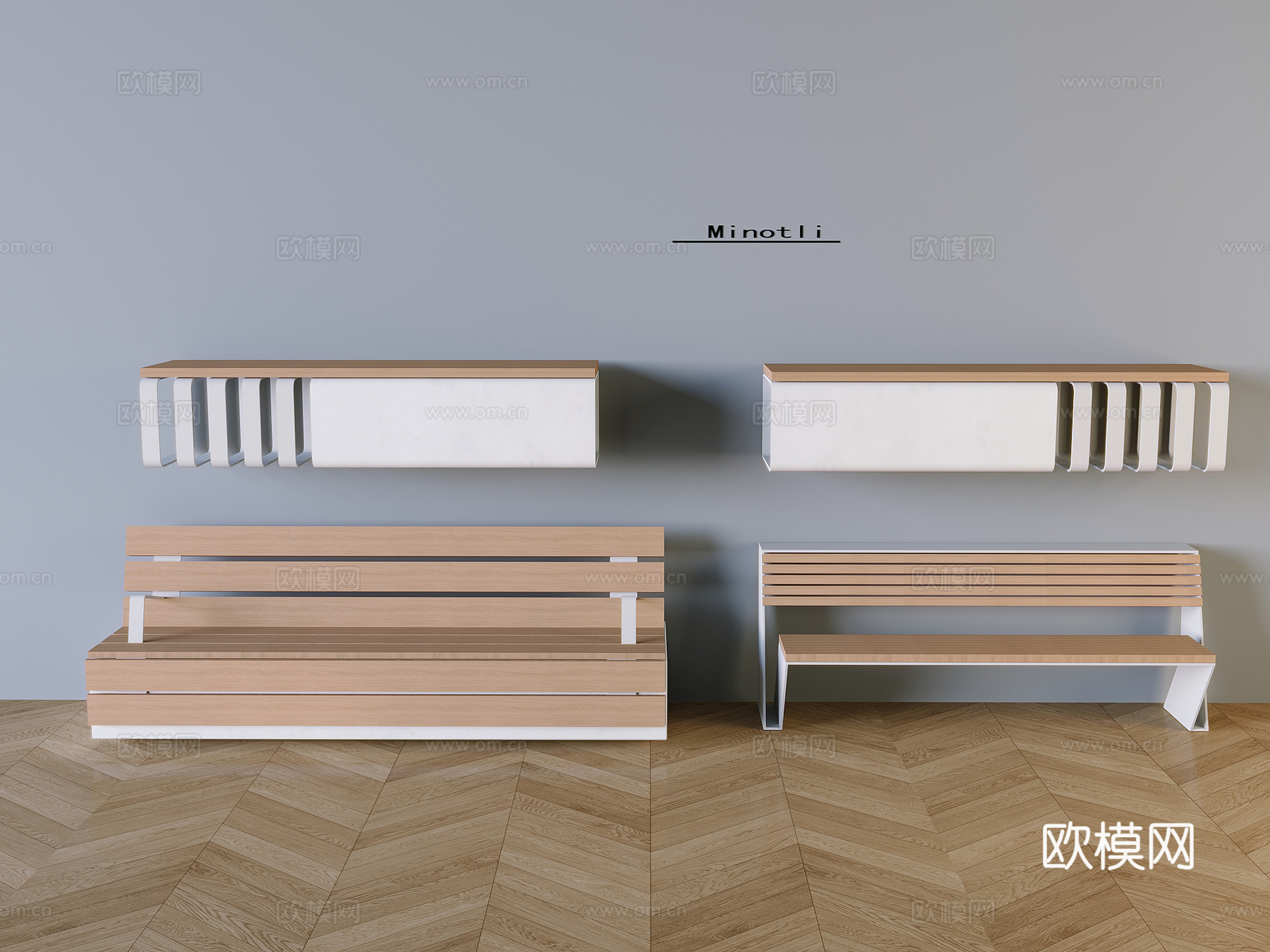 户外椅实木长条凳 公园休闲椅3d模型