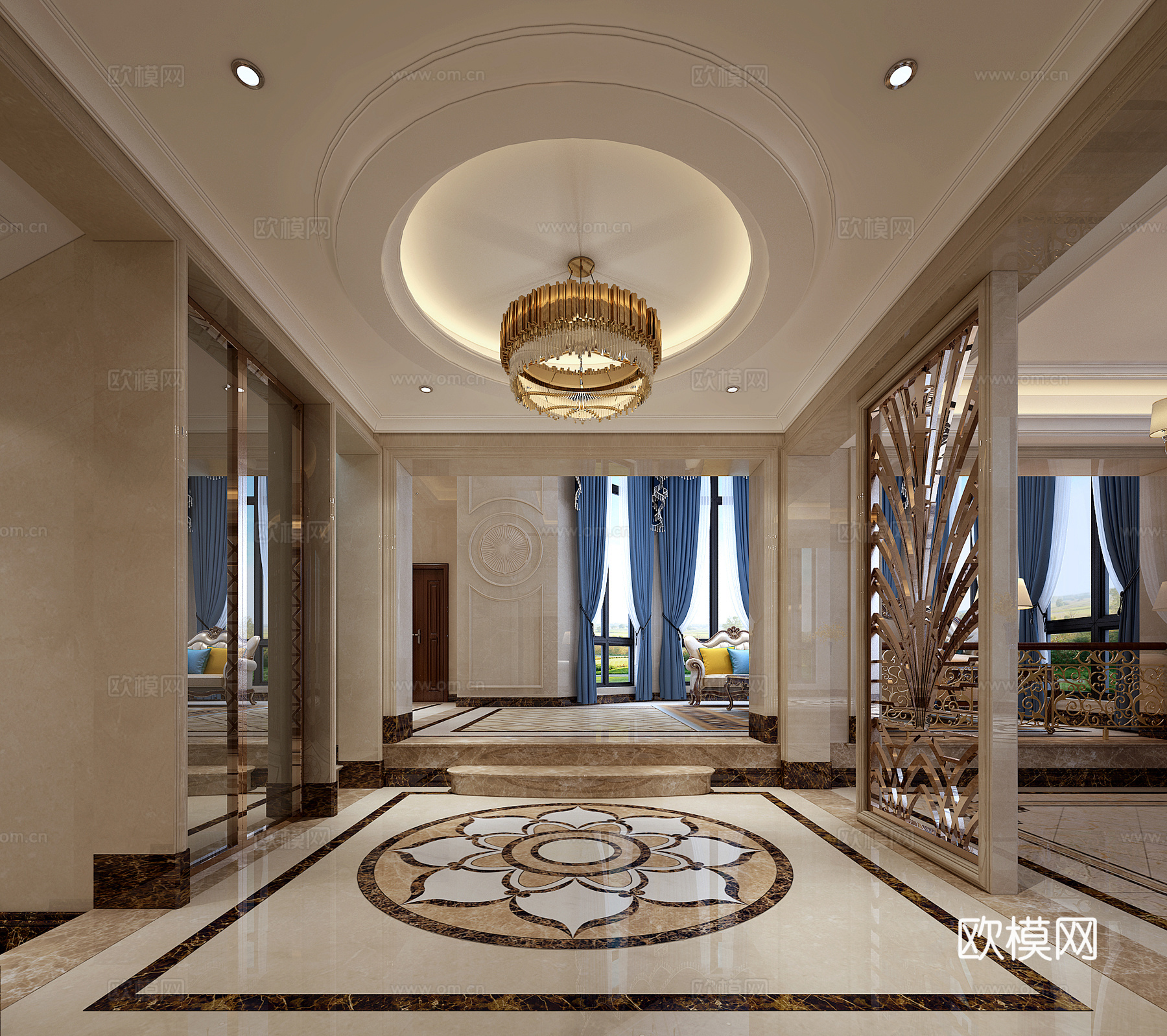 欧式古典门厅 吊灯 电梯3d模型