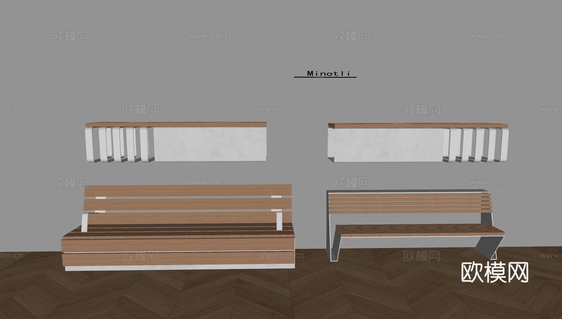 户外椅实木长条凳 公园休闲椅su模型