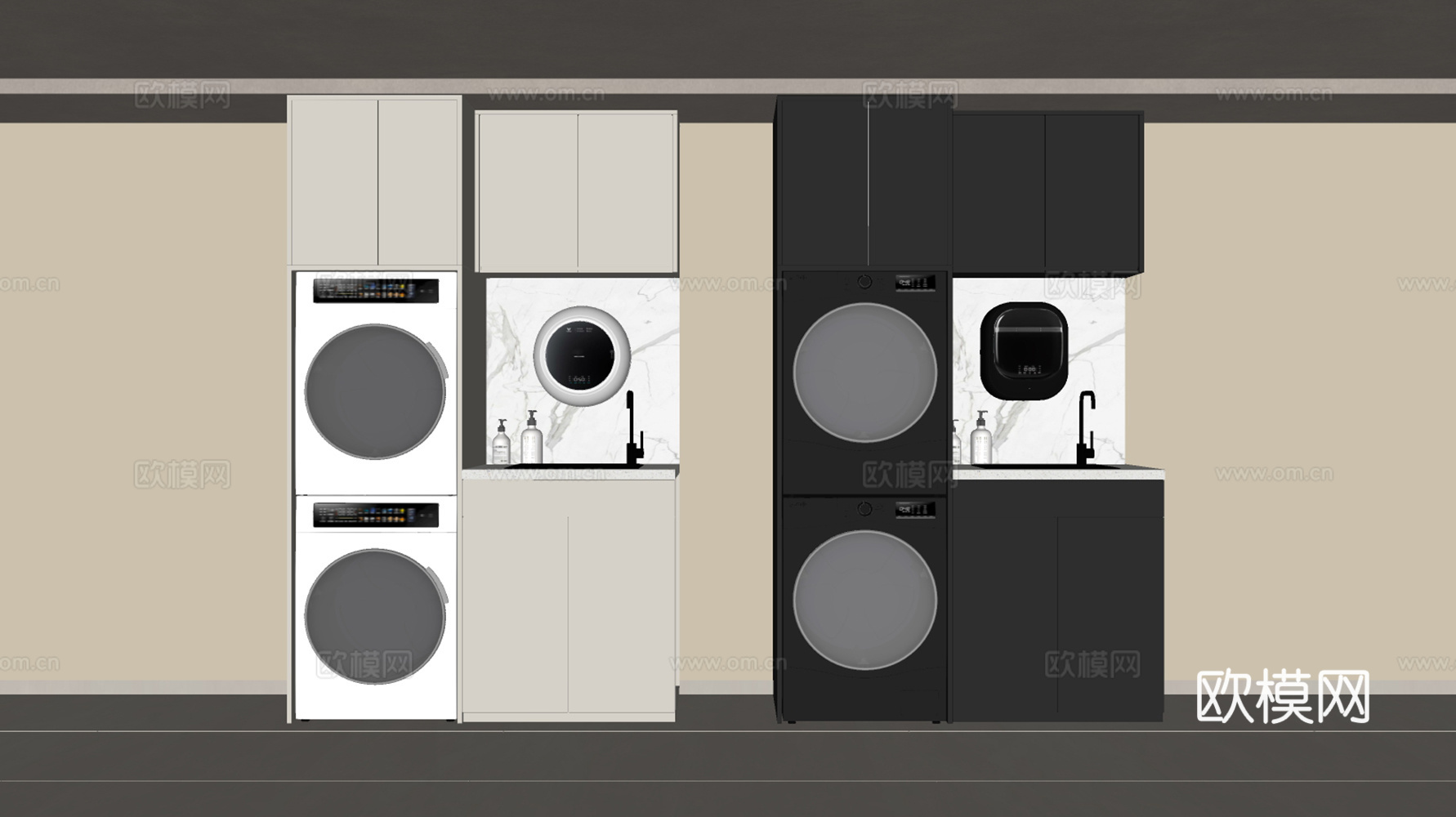 现代洗衣机柜 阳台洗衣机柜 阳台柜 烘干机 洗衣机 阳台洗手su模型